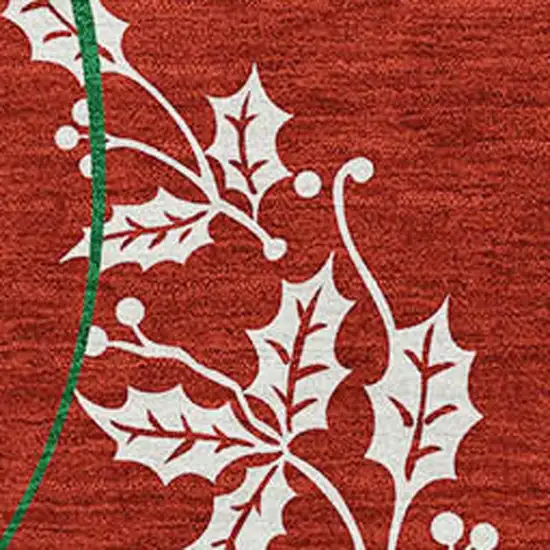 Ruby Red Green And Ivory Christmas Washable Area Rug With UV Protection Photo 4