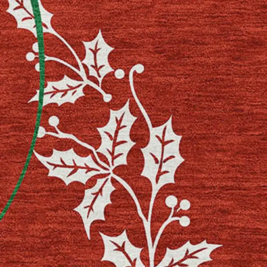 Ruby Red Green And Ivory Christmas Washable Area Rug With UV Protection Photo 5