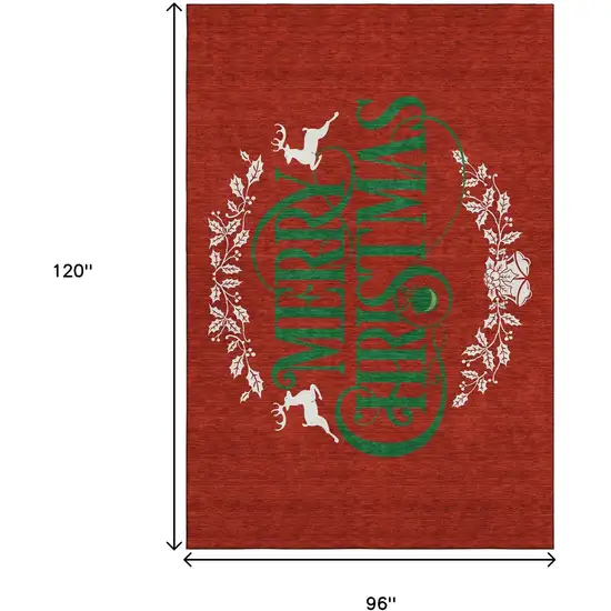 Ruby Red Green And Ivory Christmas Washable Area Rug With UV Protection Photo 3
