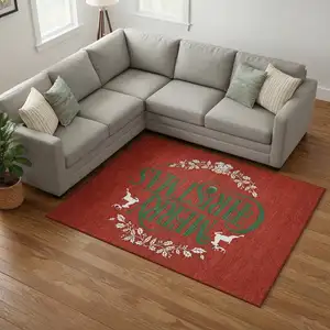 Photo of Ruby Red Green And Ivory Geometric Washable Area Rug With UV Protection