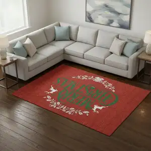 Photo of Ruby Red Green And Ivory Geometric Washable Area Rug With UV Protection