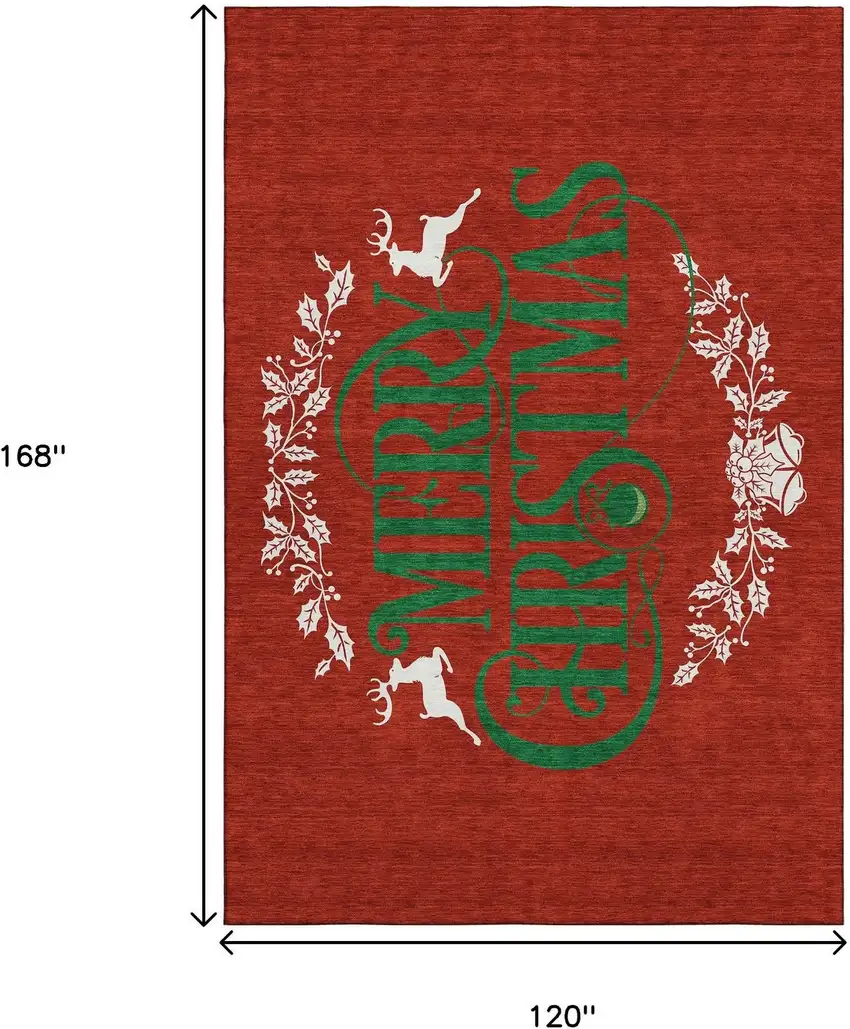 Ruby Red Green And Ivory Geometric Washable Area Rug With UV Protection Photo 3