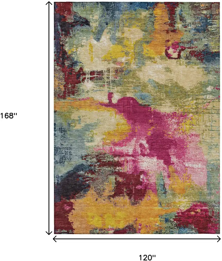 Ruby Red Pink And Yellow Abstract Washable Indoor Outdoor Area Rug Photo 8