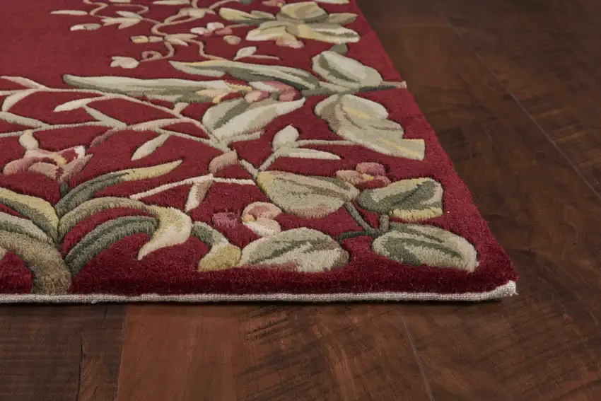 Ruby Tropical Leaves Bordered Wool Indoor Area Rug Photo 4