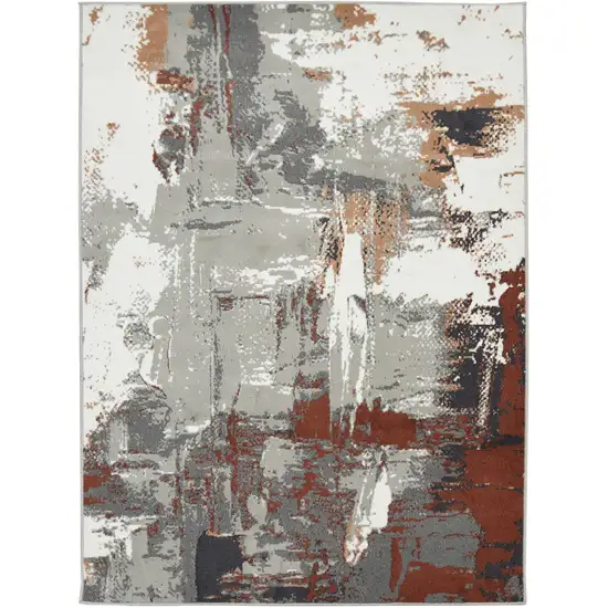 Ivory Gray and Rust Abstract Power Loom Area Rug Photo 2