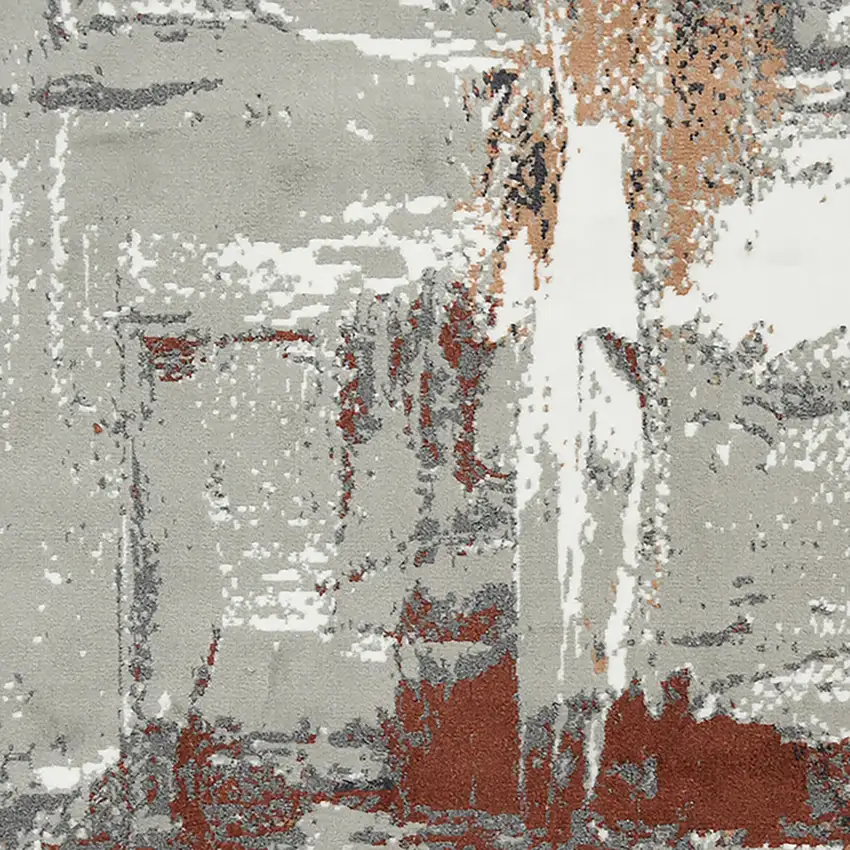 Ivory Gray and Rust Abstract Power Loom Area Rug Photo 6