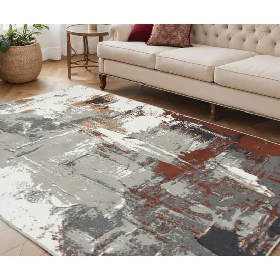 Ivory Gray and Rust Abstract Power Loom Area Rug Photo 1