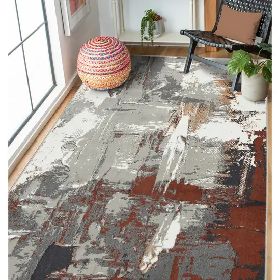 Ivory Gray and Rust Abstract Power Loom Area Rug Photo 7