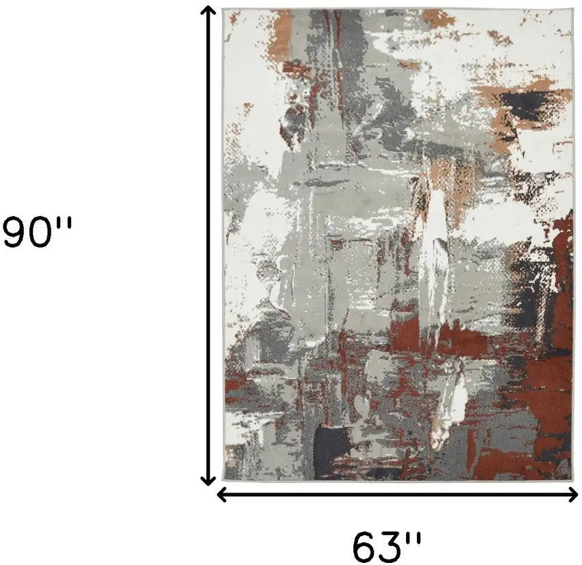 Ivory Gray and Rust Abstract Power Loom Area Rug Photo 3