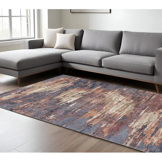 Ivory Rust And Blue Abstract Area Rug Photo 4