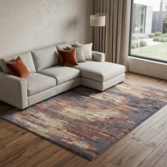 Ivory Rust And Blue Abstract Area Rug Photo 1