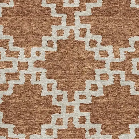 Rust And Beige Abstract Geometric Washable Area Rug With UV Protection Photo 3