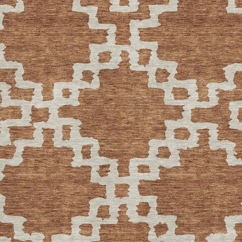 Rust And Beige Abstract Geometric Washable Area Rug With UV Protection Photo 3