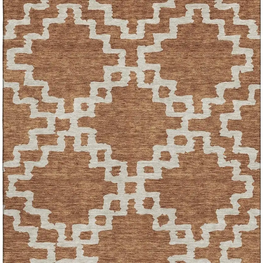 Rust And Beige Abstract Geometric Washable Area Rug With UV Protection Photo 4
