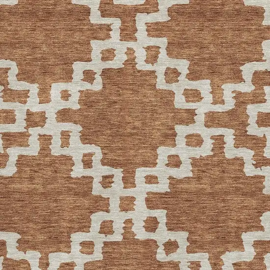Rust And Beige Abstract Geometric Washable Area Rug With UV Protection Photo 3