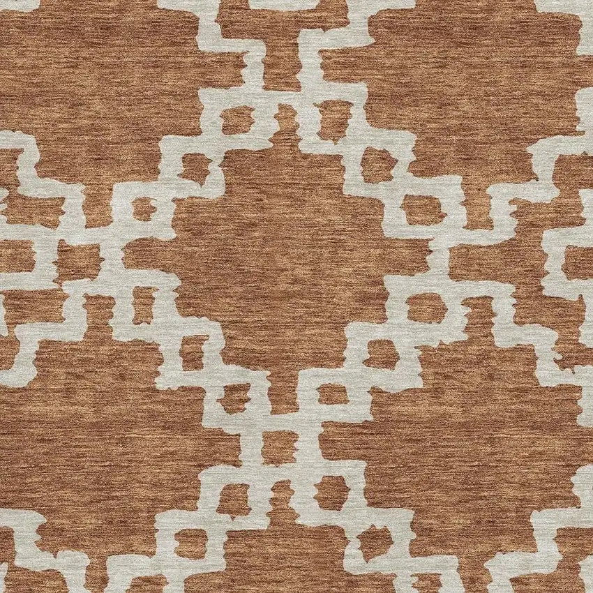 Rust And Beige Abstract Geometric Washable Area Rug With UV Protection Photo 3
