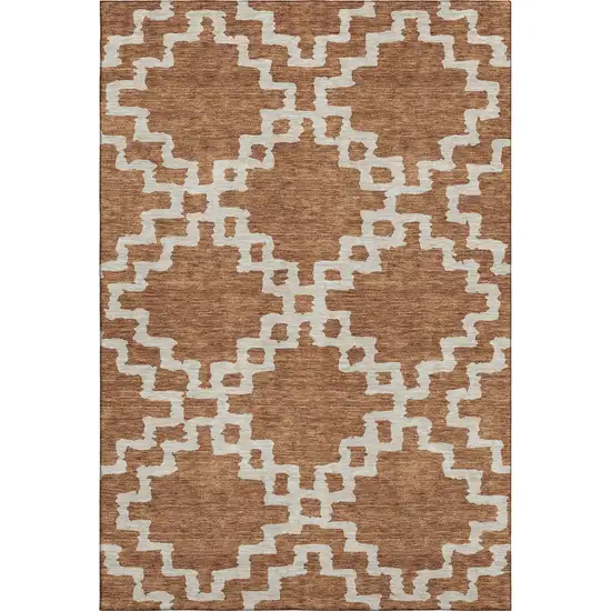 Rust And Beige Abstract Geometric Washable Area Rug With UV Protection Photo 1