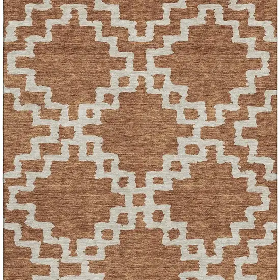 Rust And Beige Abstract Geometric Washable Area Rug With UV Protection Photo 4