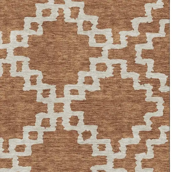 Rust And Beige Abstract Geometric Washable Area Rug With UV Protection Photo 3