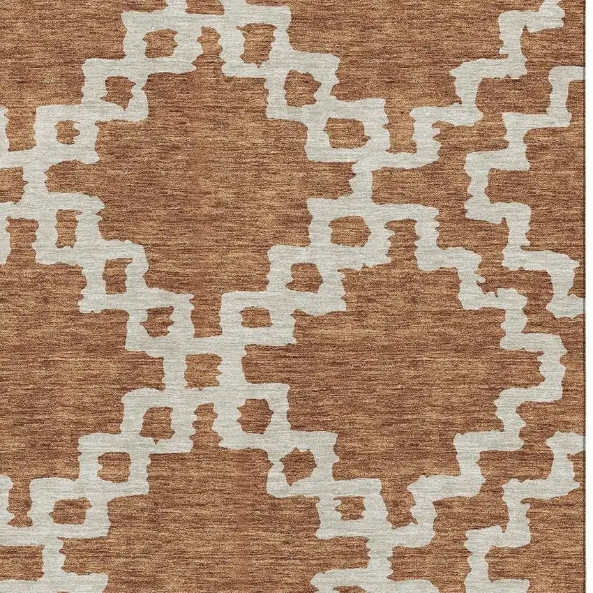 Rust And Beige Abstract Geometric Washable Area Rug With UV Protection Photo 3