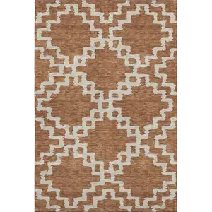 Photo of Rust And Beige Abstract Geometric Washable Area Rug With UV Protection