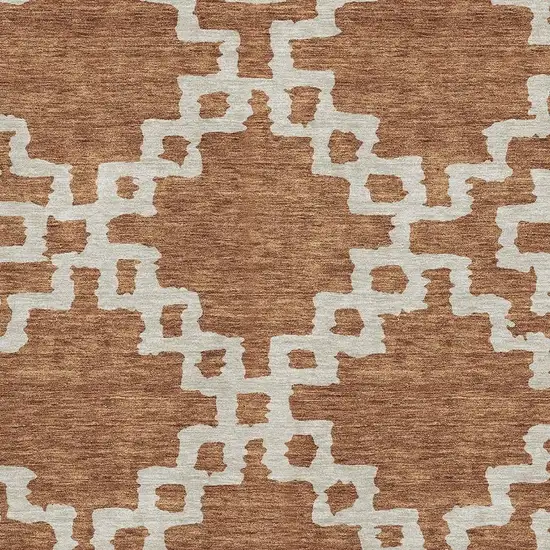 Rust And Beige Abstract Geometric Washable Area Rug With UV Protection Photo 3