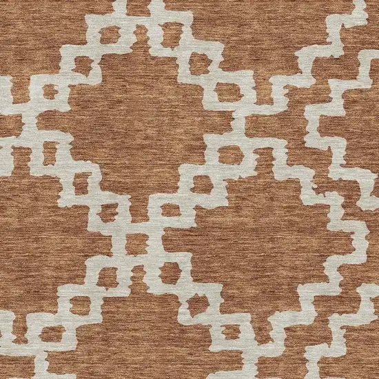 Rust And Beige Abstract Geometric Washable Area Rug With UV Protection Photo 3