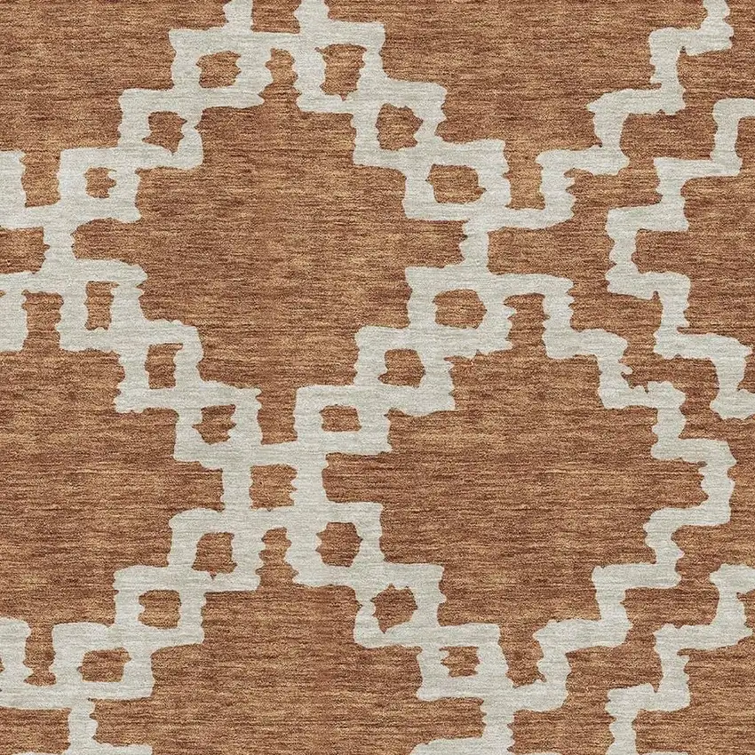 Rust And Beige Abstract Geometric Washable Area Rug With UV Protection Photo 3