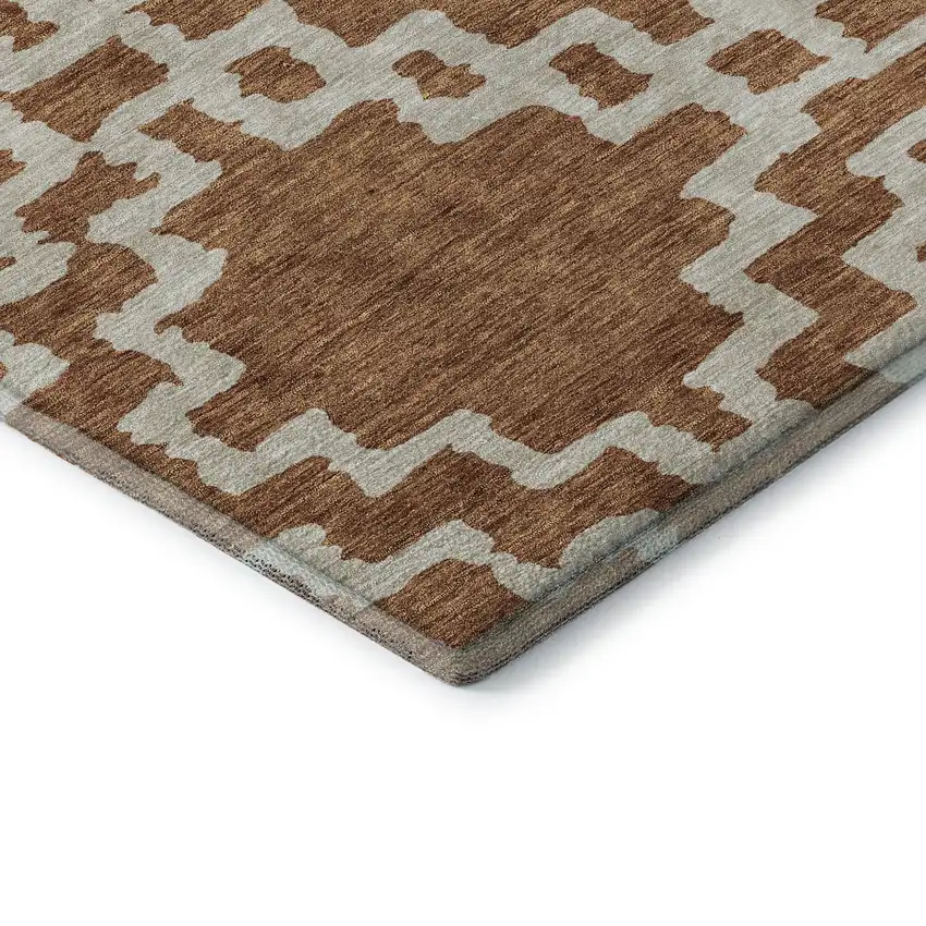 Rust And Beige Abstract Geometric Washable Area Rug With UV Protection Photo 8