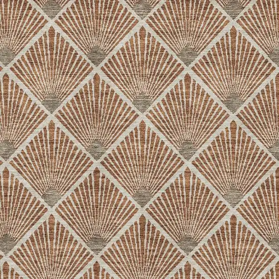 Rust And Beige Abstract Geometric Washable Area Rug With UV Protection Photo 3