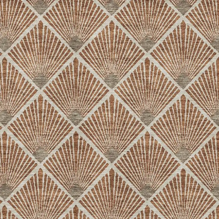 Rust And Beige Abstract Geometric Washable Area Rug With UV Protection Photo 3