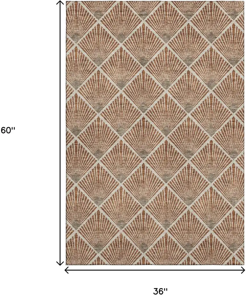 Rust And Beige Abstract Geometric Washable Area Rug With UV Protection Photo 3