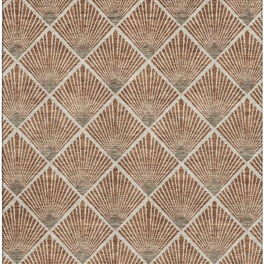 Rust And Beige Abstract Geometric Washable Area Rug With UV Protection Photo 4
