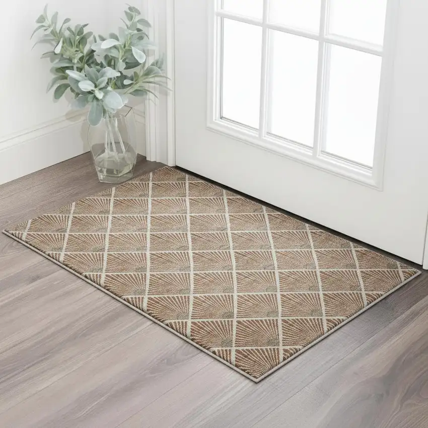 Rust And Beige Abstract Geometric Washable Area Rug With UV Protection Photo 2
