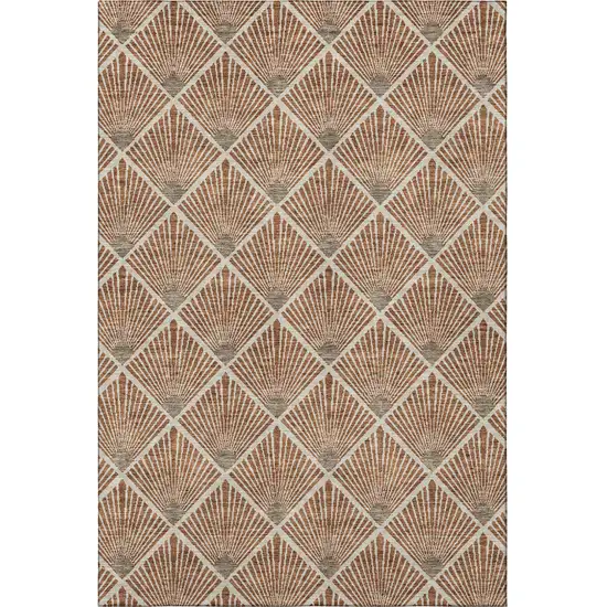 Rust And Beige Abstract Geometric Washable Area Rug With UV Protection Photo 4