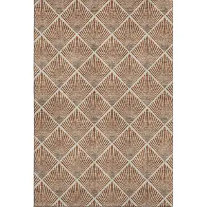 Photo of Rust And Beige Abstract Geometric Washable Area Rug With UV Protection