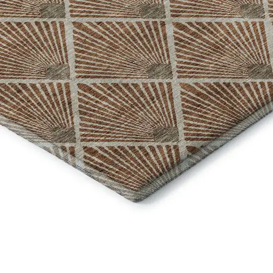 Rust And Beige Abstract Geometric Washable Area Rug With UV Protection Photo 8