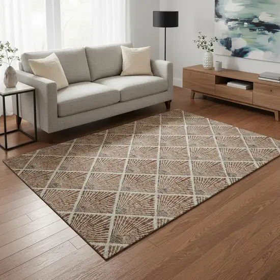 Rust And Beige Abstract Geometric Washable Area Rug With UV Protection Photo 2