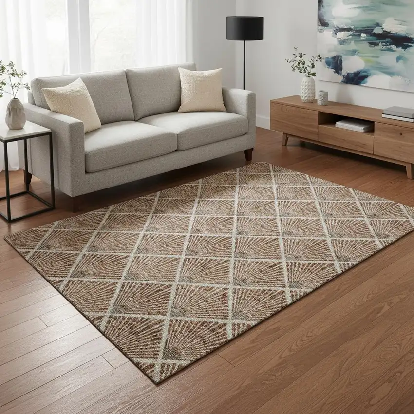 Rust And Beige Abstract Geometric Washable Area Rug With UV Protection Photo 2