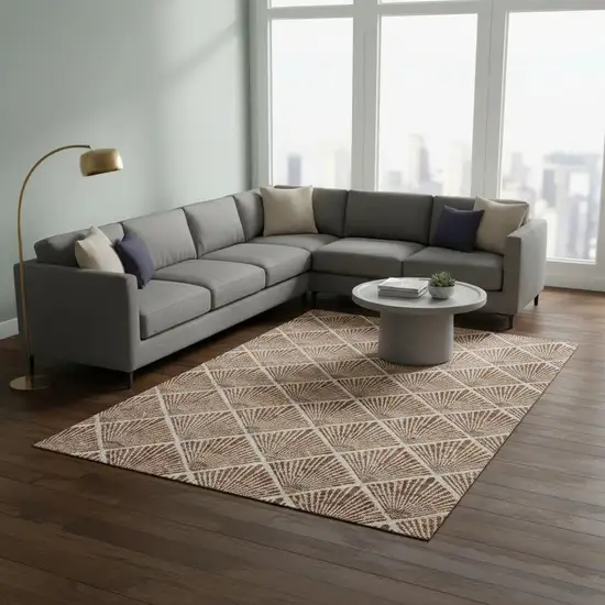 Rust And Beige Abstract Geometric Washable Area Rug With UV Protection Photo 2