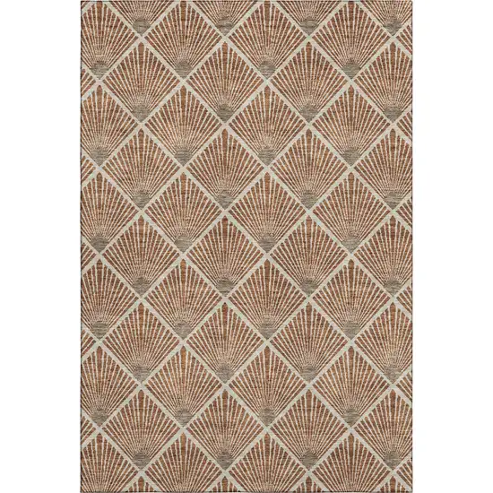 Rust And Beige Abstract Geometric Washable Area Rug With UV Protection Photo 1