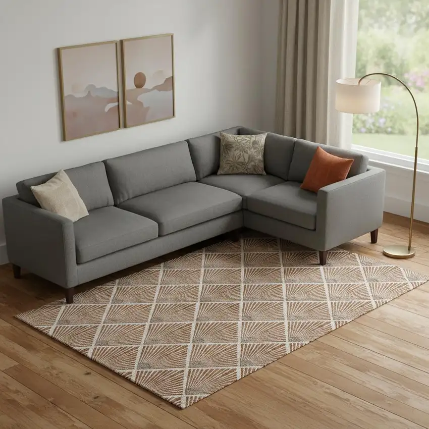 Rust And Beige Abstract Geometric Washable Area Rug With UV Protection Photo 1