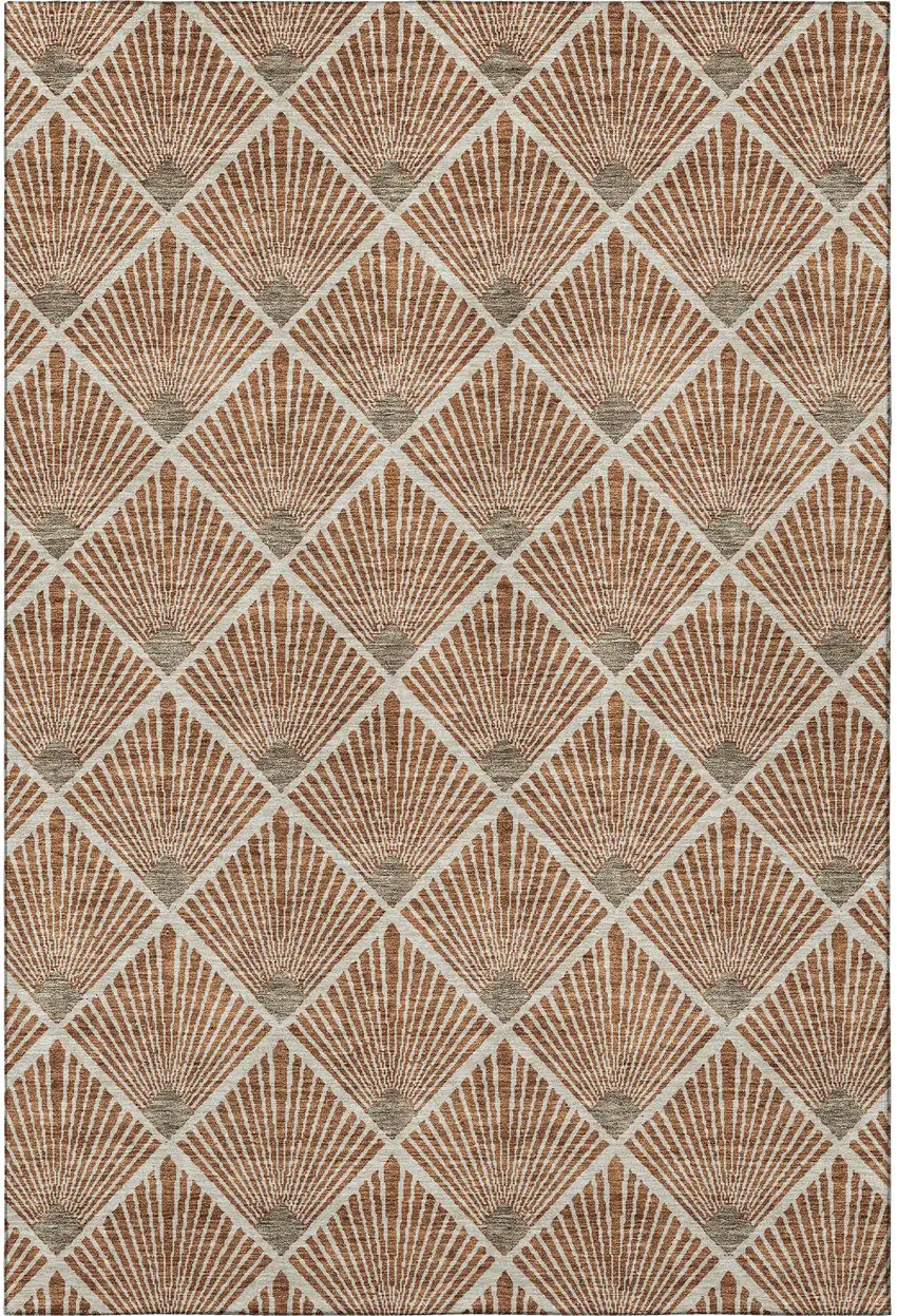 Rust And Beige Abstract Geometric Washable Area Rug With UV Protection Photo 4