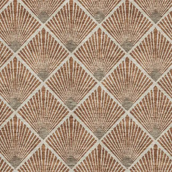 Rust And Beige Abstract Geometric Washable Area Rug With UV Protection Photo 3