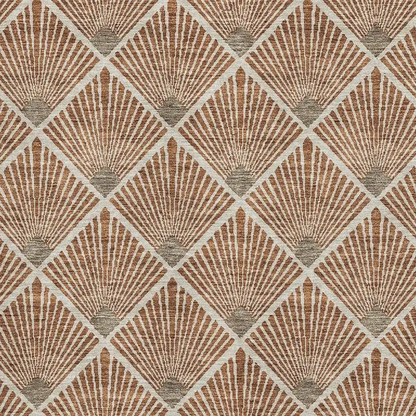 Rust And Beige Abstract Geometric Washable Area Rug With UV Protection Photo 3