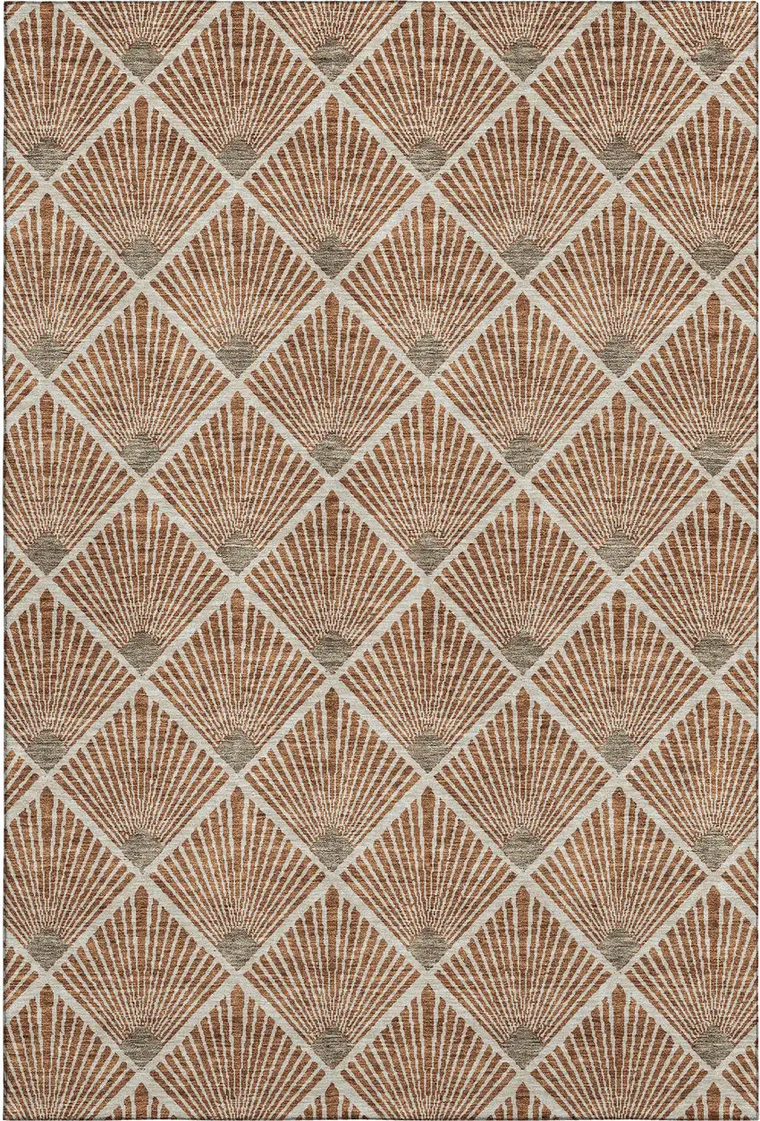 Rust And Beige Abstract Geometric Washable Area Rug With UV Protection Photo 1