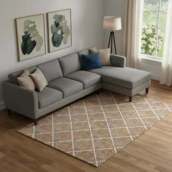 Rust And Beige Abstract Geometric Washable Area Rug With UV Protection Photo 1