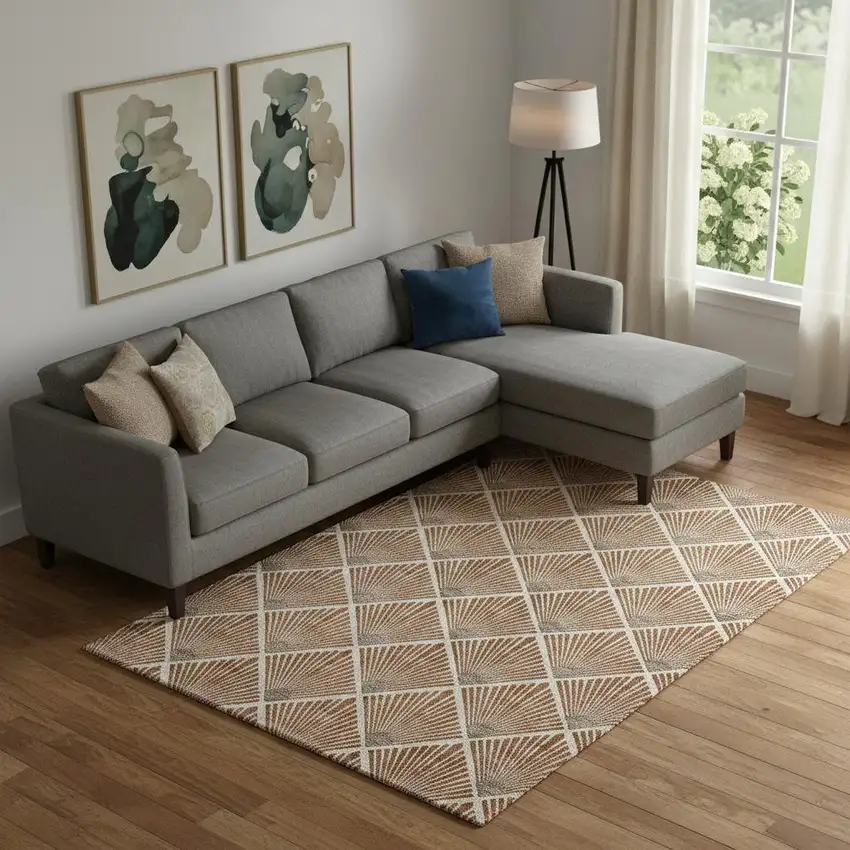 Rust And Beige Abstract Geometric Washable Area Rug With UV Protection Photo 1