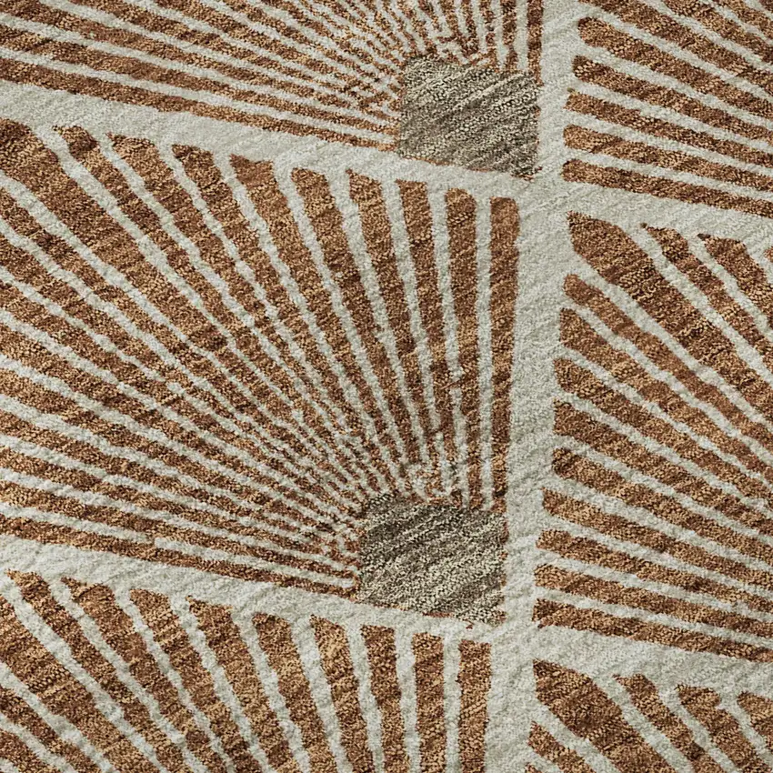 Rust And Beige Abstract Geometric Washable Area Rug With UV Protection Photo 9