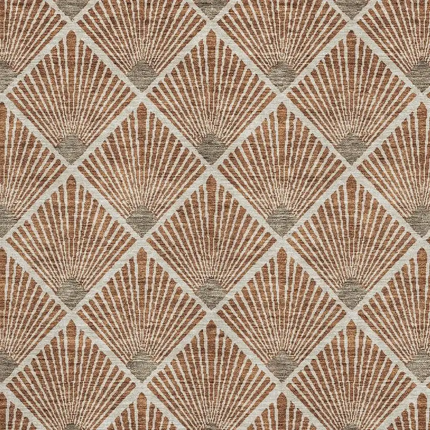 Rust And Beige Abstract Geometric Washable Area Rug With UV Protection Photo 3